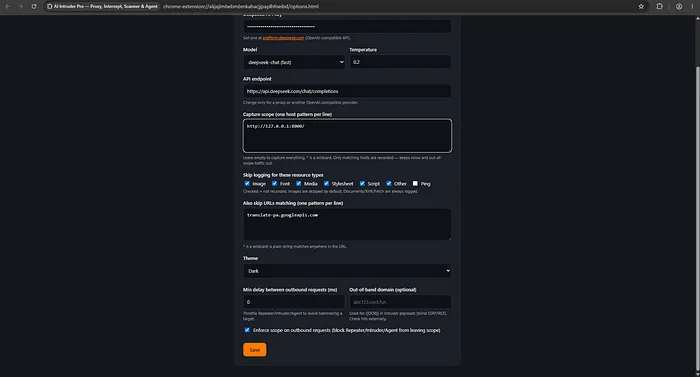 The extension capturing requests as I browse the target